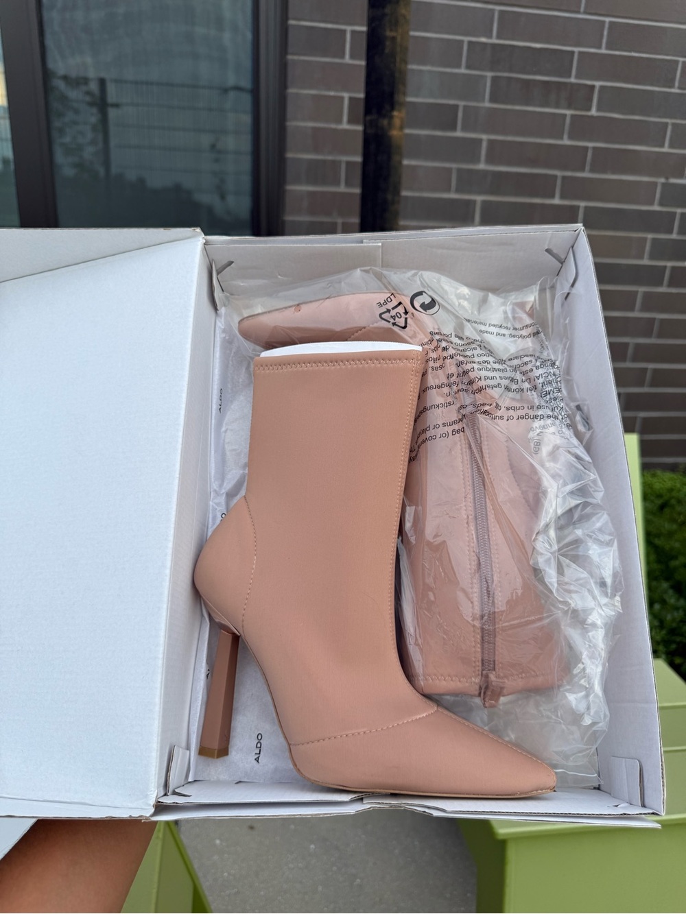 ALDO Nude Pointed Toe Sock Boot Heels Size 7.5
